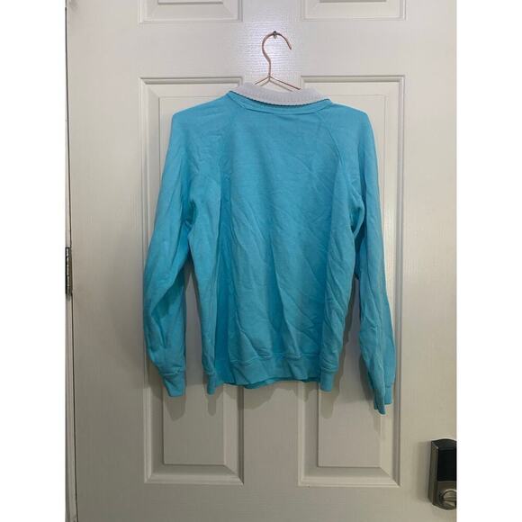 Vintage Morning Sun Blue Flower Bird Graphic bird Collared Sweatshirt Size Large - Picture 7 of 7